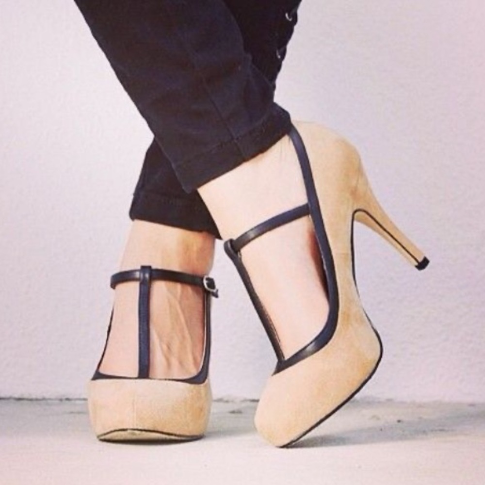 Justfab Black & Beige Heels | Anneta | Size 9